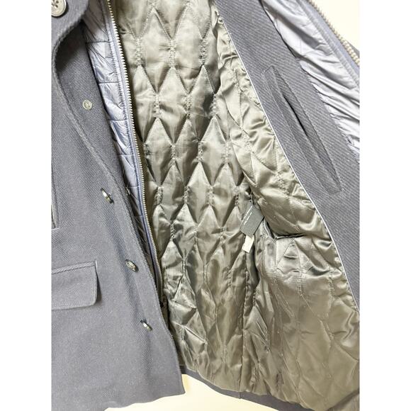 Cole Haan Mens Walking Coat Wool with Removable Bib Quilted Navy Blue Medium - Picture 7 of 11